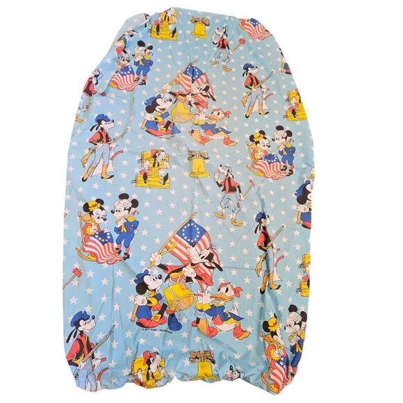 Vintage 1976 Disney Mickey Twin Bed Sheet Set FLAT FITTED Patriotic Fabric Blue - Picture 3 of 8